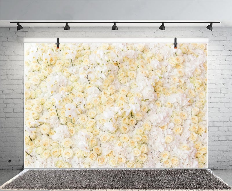 AOFOTO 7x5ft White Yellow Rose Flower Backdrop Wedding Bridal Shower Mother's Day Theme Romantic Floral Wall Photography Background Girls Women Pregnancy Photos Baby Shower Birthday Party Decoration - Image 2
